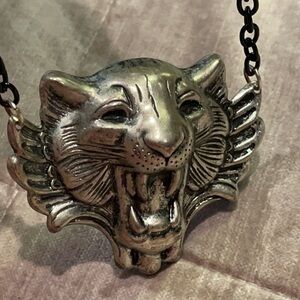 Animal Statement Necklace Lion Tiger Panther metal 16” chain
